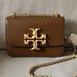 Tory Burch Tan Leather Crossbody Bag with Gold Chain